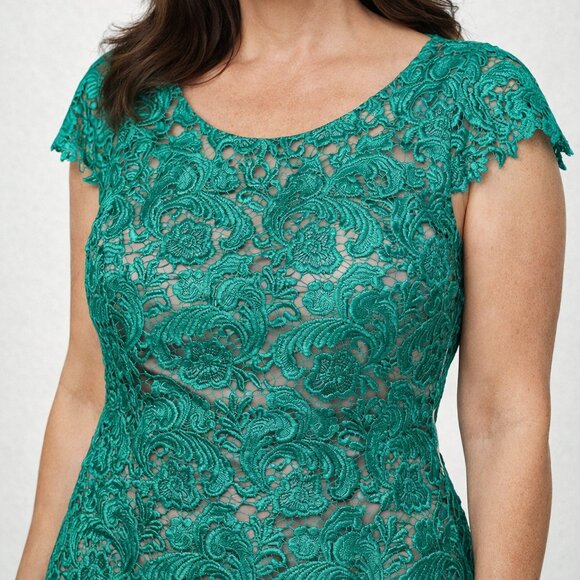 Eliza J | Dresses | Eliza J Dress Green Lace Ovelay Cap Sleeves Size 8 ...